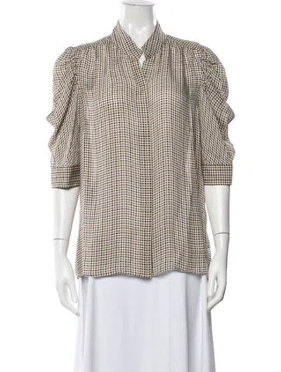 Pre-owned Frame Plaid Print V-neck Blouse In Neutrals