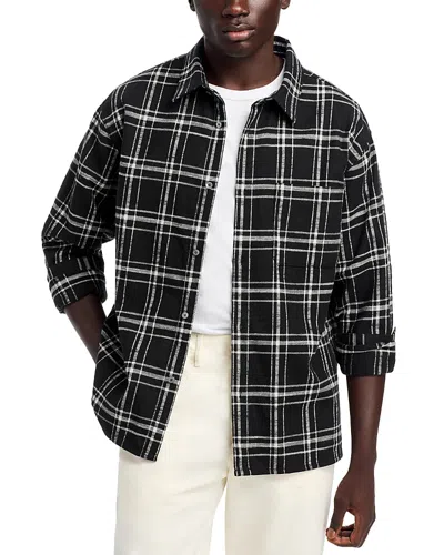 Frame Checked Cotton-flannel Overshirt In Black
