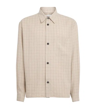 Frame Linen Blend Plaid Shirt Beige Plaid In Brown
