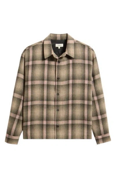 Frame Plaid Wool Blend Button-up Overshirt In Brown