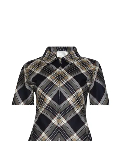 Frame Plaid Zip Short-sleeve Top In Blue