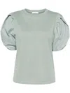 Frame Pleated Puff Sleeve Tee In Sage In Green