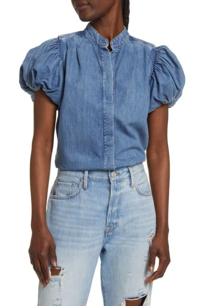Frame Button-front Puffed-sleeve Top In Blue