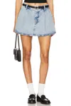 Frame Pleated Denim Mini Skirt In Outlaw In Blue