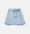 Frame Pleated Denim Mini Skirt In Outlaw In Blue