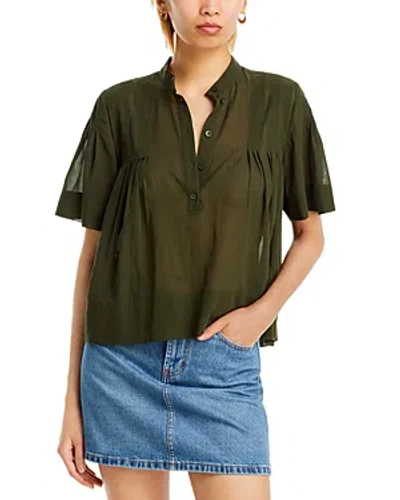 Frame Pleated Flutter Sleeve Top In Military