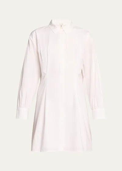 Frame Pleated Poplin Long-sleeve Mini Shirtdress In White