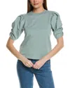 Frame Pleated Puff Sleeve Tee In Sage In Green