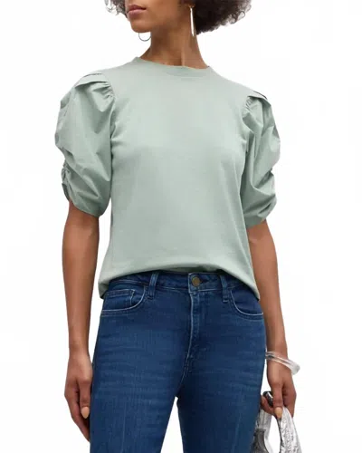 Frame Pleated Puff Sleeve Tee In Sage In Green