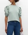 Frame Pleated Puff-sleeve Tee In Sage