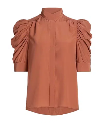 Frame Pleated Short-sleeved Shirt In Brown