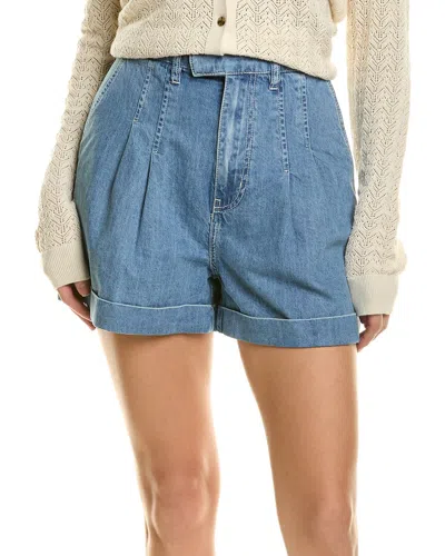 Frame Pleated Wide Cuffed Denim Shorts In Rhythm