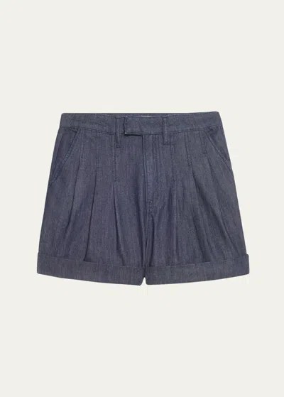 Frame Pleated Wide-cuff Shorts In Rinse