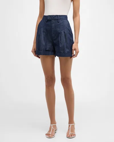 Frame Pleated Wide-cuff Shorts In Rinse