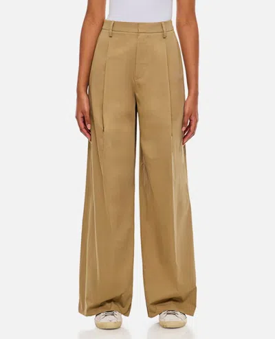 Frame Pleated Wide Leg Pant In Beige
