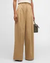 Frame Pleated Wide Leg Trousers In Camel