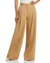 Frame Pleated Wide Leg Trousers In Camel