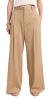 Frame Pleated Wide Leg Trousers In Camel