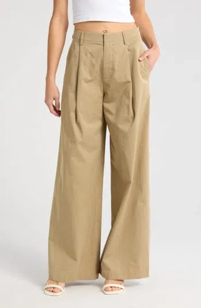 Frame Pleated Wide Leg Pants In Khaki
