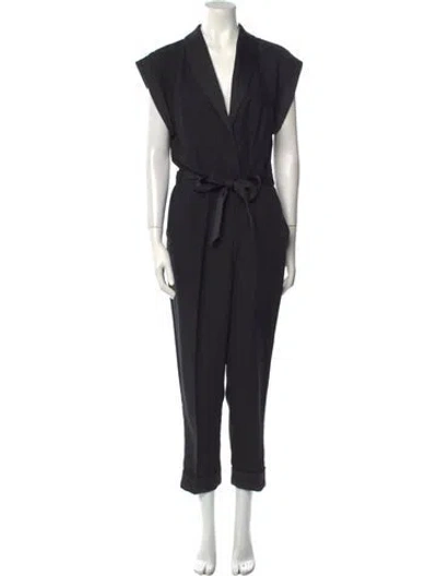 Pre-owned Frame Plunge Neckline Jumpsuit In Black