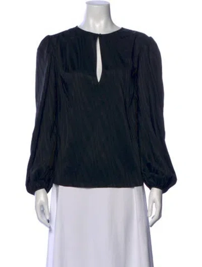 Pre-owned Frame Plunge Neckline Long Sleeve Blouse W/ Tags In Black
