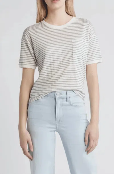 Frame Pocket Crew Tee Top In Green Gem Multi In White