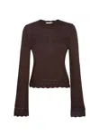 FRAME POINTELLE BELL SLEEVE SWEATER IN CHOCOLATE