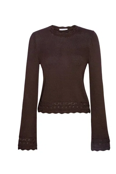 Frame Womens Chocolate Brown Bell-sleeve Pointelle Knitted Top In Gold