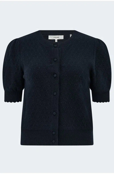 Frame Pointelle Cardigan In Navy