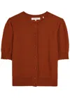 Frame Pointelle Cashmere Cropped Cardigan In Orange