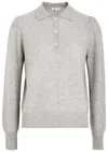 Frame Kaschmirpullover In Pointelle-strick Mit Polokragen In Light Grey