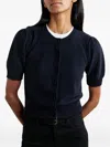 Frame The Cashmere Pointelle Puff Sleeve Cardigan In Blue