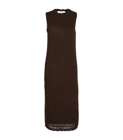 Frame Pointelle Midi Dress In Chocolate Brown
