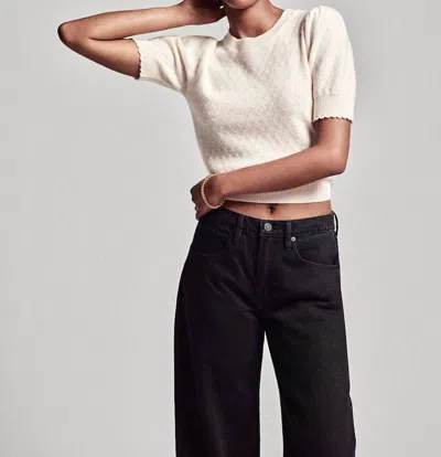 Frame Pointelle Puff Sleeve Sweater In Cream In White