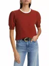 Frame Pointelle Puff-sleeve Sweater In Paprika In Red