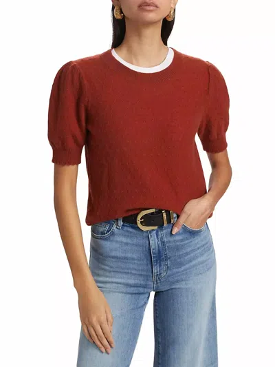 Frame Pointelle Puff-sleeve Sweater In Paprika In Red