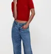 Frame Pointelle Puff Sleeve Sweater In Paprika In Red