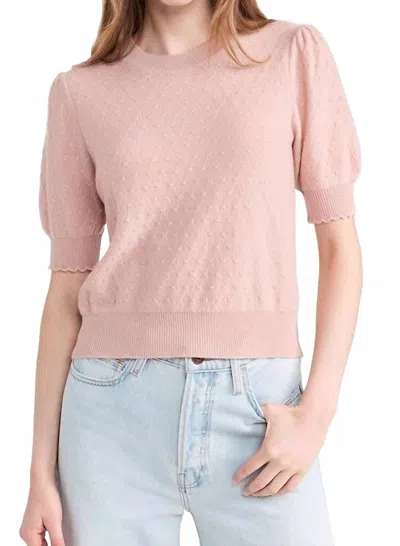 Frame Pointelle Puff Sleeve Sweater In Peony In Pink