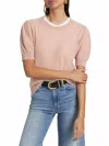 Frame Pointelle Puff-sleeve Sweater Top In Peony In Red