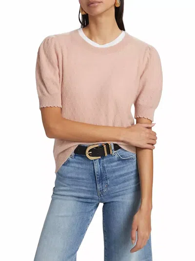 Frame Pointelle Puff-sleeve Sweater Top In Peony In Red