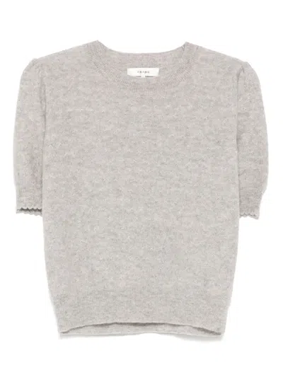 Frame Pointelle Puff-sleeved Top In Gray