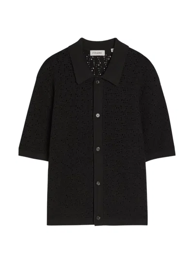 Frame Notched Collar Short-sleeve Knitted Cardigan In Black