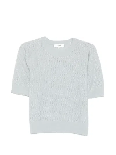Frame Pointelle-knit T-shirt In Blue