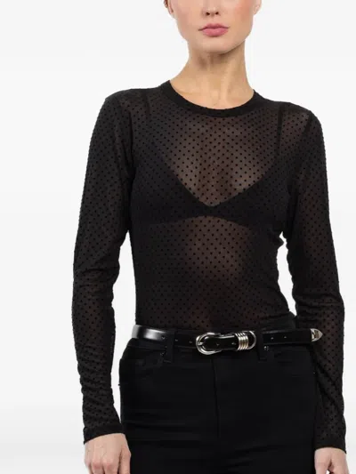 Frame Polka Dot Long-sleeved Top In Black