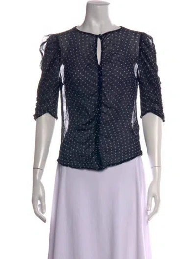 Pre-owned Frame Polka Dot Print Crew Neck Blouse In Blue
