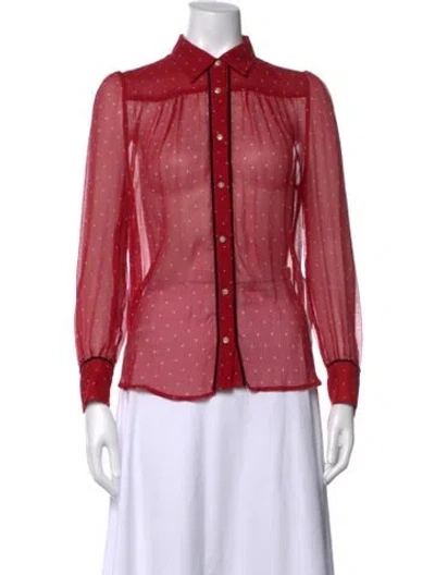 Pre-owned Frame Polka Dot Print Long Sleeve Blouse In Red