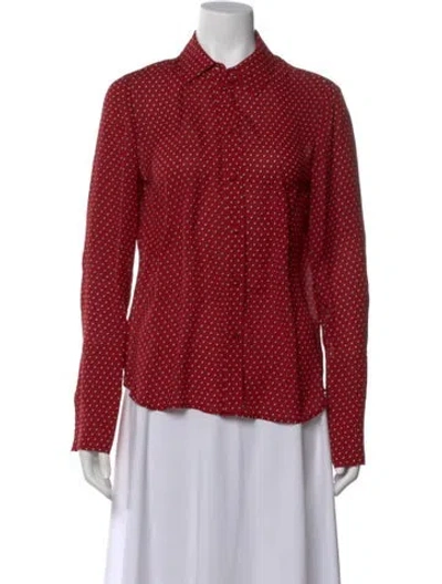 Pre-owned Frame Polka Dot Print Long Sleeve Button-up Top In Red
