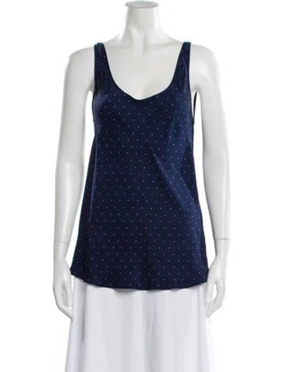 Pre-owned Frame Polka Dot Print Scoop Neck Top In Blue