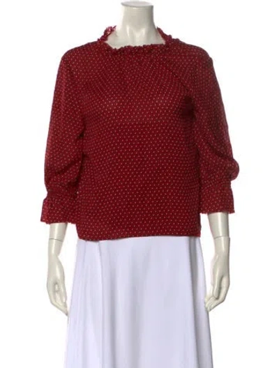 Pre-owned Frame Polka Dot Print Square Neckline Blouse In Red