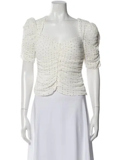 Pre-owned Frame Polka Dot Print Square Neckline Top In White
